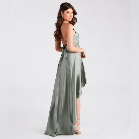 Windsor Jolie Ruffled High-Low Satin Formal Dress - Picture 3 of 12
